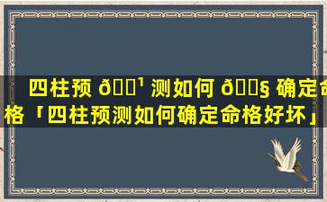 四柱预 🌹 测如何 🐧 确定命格「四柱预测如何确定命格好坏」